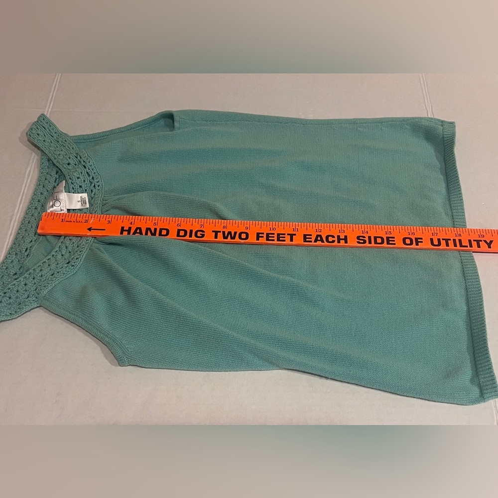 LOFT Crochet Trim Soft Stretch Knit Sleeveless Top Pastel Mint Green Cottage S - Picture 12 of 12